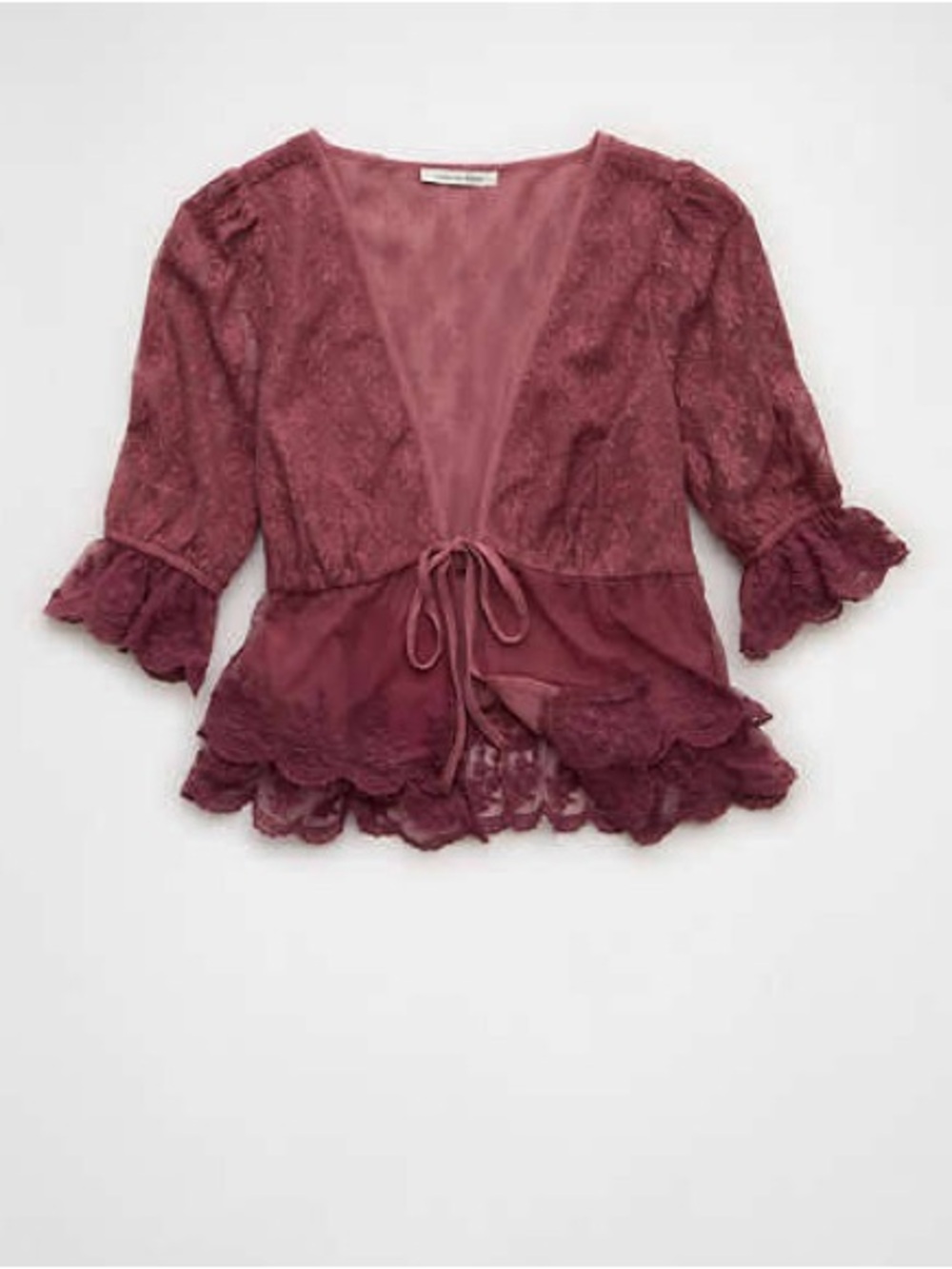 American Eagle Outfitters Dusty Rose Lace Tie-Front Blouse